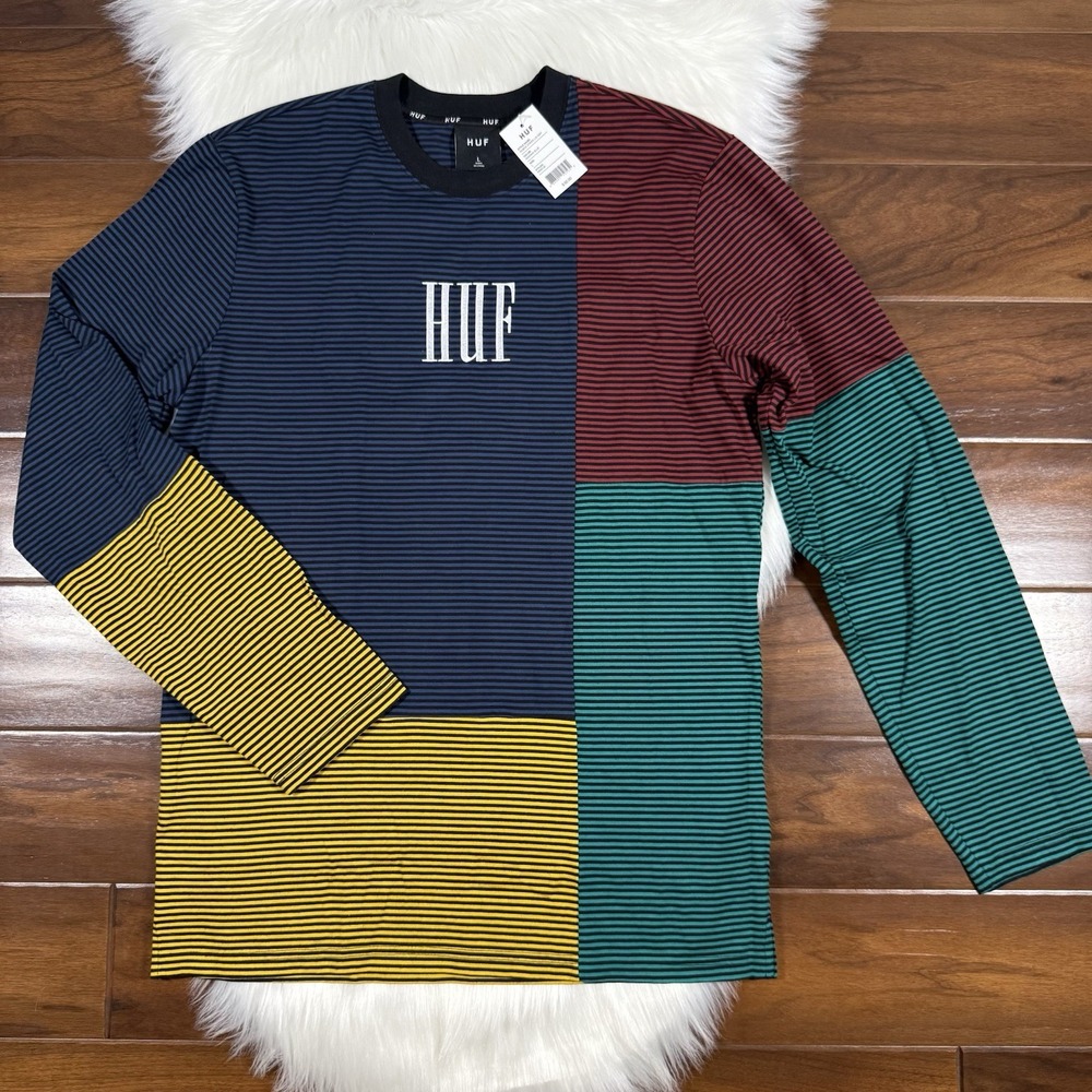 HUF Men's Size Large Striped Vilmos Long Sleeve Knit Shirt